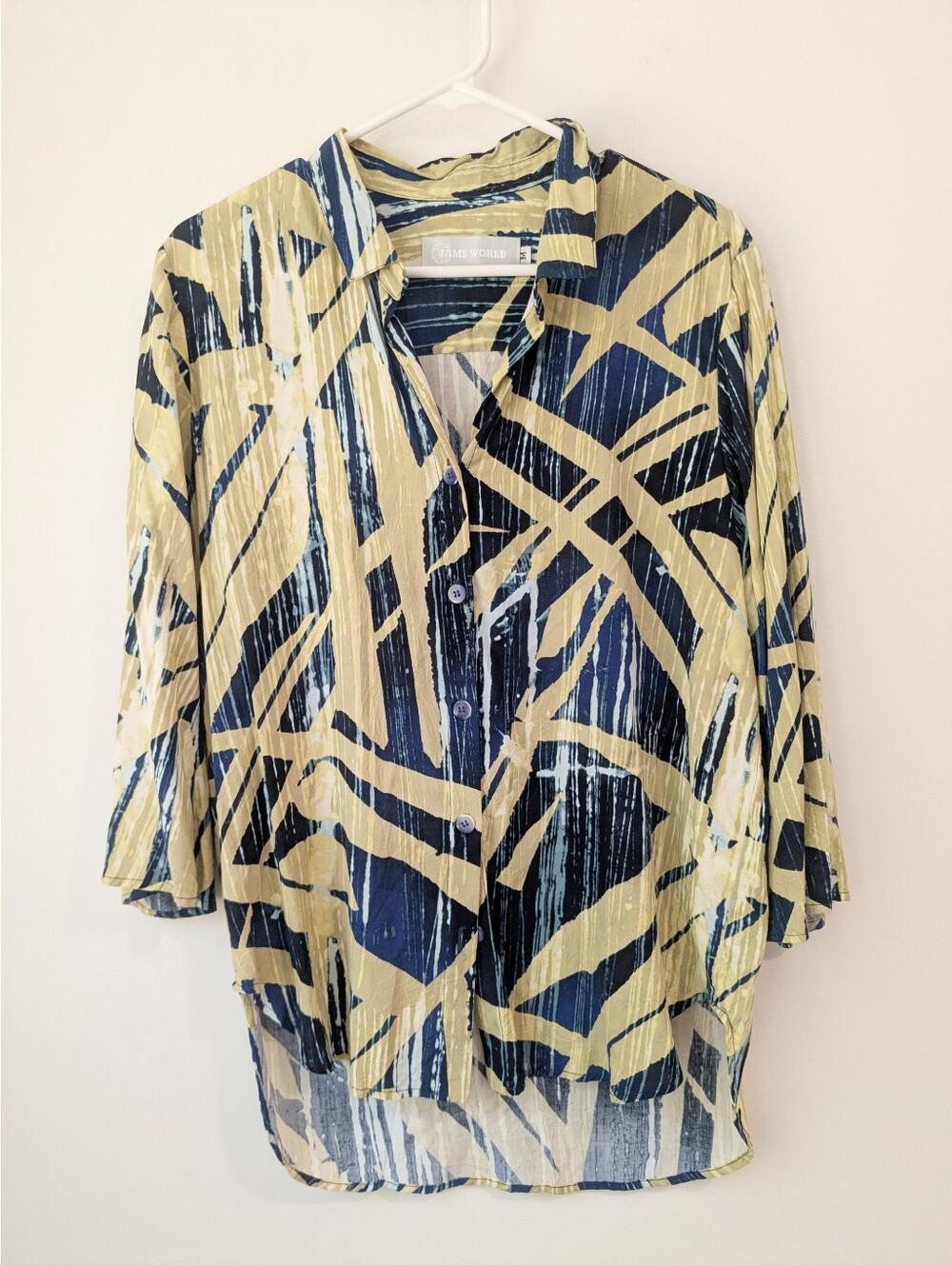 Jams World Wood Grove Navy Brushstroke Button-Front Top